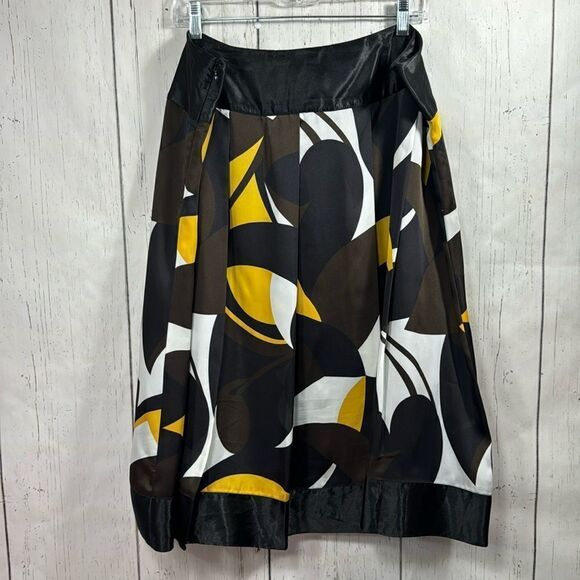 Nygard Collection Black White Yellow Abstract Midi Skirt Art Print Size 18 - Picture 11 of 12